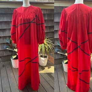 Vintage Muumuu maxi dress red black Sz M/L Christiana Designs Honolulu Hawaii.